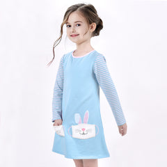 Girls Casual Dress Cotton Long Sleeve Kite Cloud Embroidered Size 2-8 Years