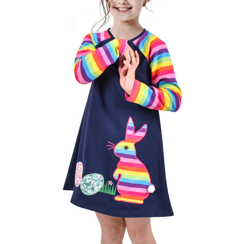 Girls Casual Dress Cotton Long Sleeve Kite Cloud Embroidered Size 2-8 Years