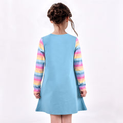 Girls Dress Colorful Daisy Flower Rainbow Long Sleeve Cotton Size 3-12 Years