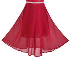 Girls Dress Rhinestone Chiffon Bridesmaid Dance Ball Maxi Gown Size 6-14 Years