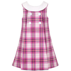 Girls Dress Pleated Plaid Collar School Uniform Size 4-8 Years