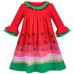 Girls Dress Colorful Daisy Flower Rainbow Long Sleeve Cotton Size 3-12 Years