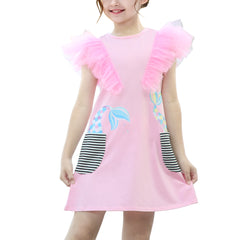 Girls Dress A-line Mermaid Fish Tail Rainbow Ruffle Flare Sleeve Size 4-10 Years