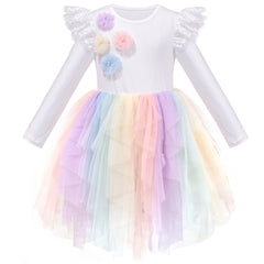 Girls Dress Cream Sequin Heart Butterfly Tulle Skirt Long Sleeve Size 3-12 Years