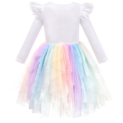 Girls Dress Cream Sequin Heart Butterfly Tulle Skirt Long Sleeve Size 3-12 Years