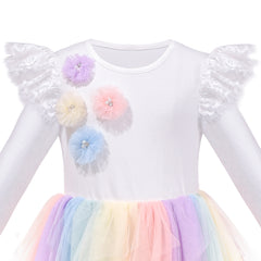 Girls Dress Cream Sequin Heart Butterfly Tulle Skirt Long Sleeve Size 3-12 Years