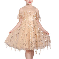 Girls Dress Off Shoulder Hi-low Skirt Bridesmaid Size 4-14 Years