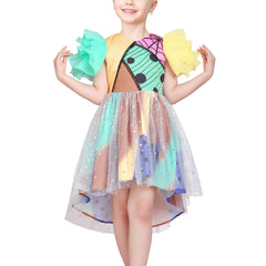 Girls Dress Halloween Square Collar Layer Skirt Puff Short Sleeve Size 4-14 Years