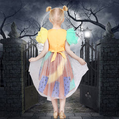 Girls Dress Halloween Square Collar Layer Skirt Puff Short Sleeve Size 4-14 Years