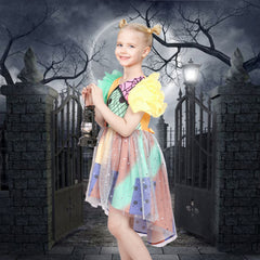 Girls Dress Halloween Square Collar Layer Skirt Puff Short Sleeve Size 4-14 Years