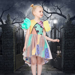 Girls Dress Halloween Square Collar Layer Skirt Puff Short Sleeve Size 4-14 Years