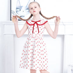 Girls Dress O-neck Backless Smocked Embroidery Ruffle Vintage Sleeveless Size 2-12 Years