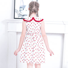 Girls Dress O-neck Backless Smocked Embroidery Ruffle Vintage Sleeveless Size 2-12 Years