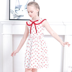 Girls Dress O-neck Backless Smocked Embroidery Ruffle Vintage Sleeveless Size 2-12 Years