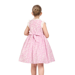 Girls Dress O-neck Backless Smocked Embroidery Ruffle Vintage Sleeveless Size 2-12 Years