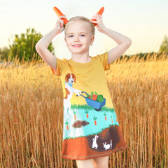 Girls Dress Tee Shirt Forest Tree House Applique Squirrel Short Sleeve Size 3-10 Years