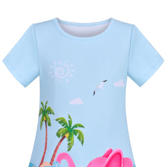 Girls Dress Tee Shirt Forest Tree House Applique Squirrel Short Sleeve Size 3-10 Years