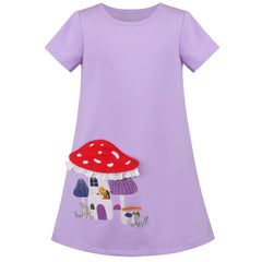 Girls Dress Tee Shirt Forest Tree House Applique Squirrel Short Sleeve Size 3-10 Years