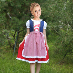 Girls Dress Maid Lace Apron German Dirndl Bavarian Oktoberfest Size 4-14 Years