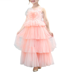 Girls Dress Lace Layered Ruffle Wedding Birthday Hollow Back Size 4-10 Years