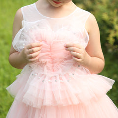 Girls Dress Lace Layered Ruffle Wedding Birthday Hollow Back Size 4-10 Years