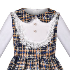 Girls Dress Pearl Pocket Vintage Elegant Xmas Long Sleeve Size 6-12 Years