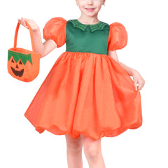 Girls Dress Pumpkin Costume Halloween Trick Treat Party Size 3-14 Years