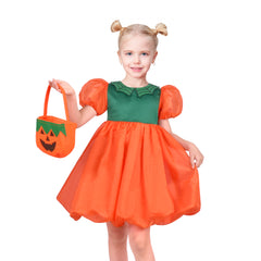 Girls Dress Pumpkin Costume Halloween Trick Treat Party Size 3-14 Years