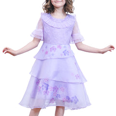 Girls Dress Halloween Square Collar Layer Skirt Puff Short Sleeve Size 4-14 Years