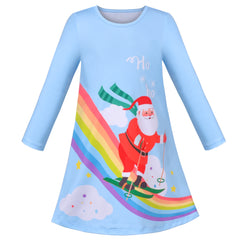 Girls Dress Colorful Daisy Flower Rainbow Long Sleeve Cotton Size 3-12 Years