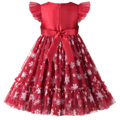 Girls Dress Floral Ruffle Tulle Skirt Flutter Flare Sleeve Size 4-10 Years