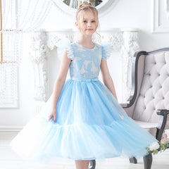 Flower Girls Dress Lace Hem Wedding First Communion Size 6-14 Years