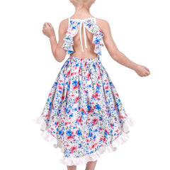 Girls Dress Tie Back Flower Casual Dress Party Size 4-14 Years