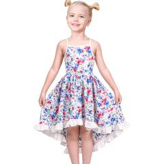 Girls Dress Tie Back Flower Casual Dress Party Size 4-14 Years