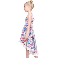 Girls Dress Tie Back Flower Casual Dress Party Size 4-14 Years