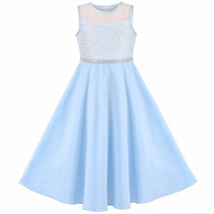 Girls Dress Rhinestone Chiffon Bridesmaid Dance Ball Maxi Gown Size 6-14 Years