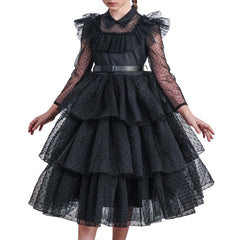 Girls Dress Halloween Square Collar Layer Skirt Puff Short Sleeve Size 4-14 Years