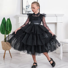 Girls Dress Halloween Square Collar Layer Skirt Puff Short Sleeve Size 4-14 Years