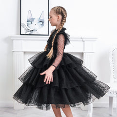 Girls Dress Halloween Square Collar Layer Skirt Puff Short Sleeve Size 4-14 Years