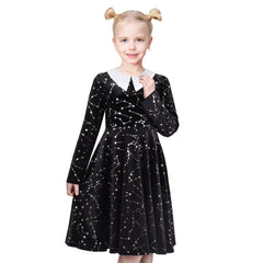 Girls Dress Rhinestone Ruffle Mock Collar Puff Sleeve Christmas Party Size 4-14 Years