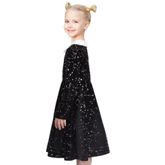 Girls Dress Rhinestone Ruffle Mock Collar Puff Sleeve Christmas Party Size 4-14 Years