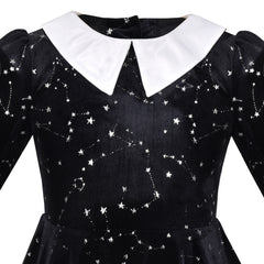 Girls Dress Rhinestone Ruffle Mock Collar Puff Sleeve Christmas Party Size 4-14 Years