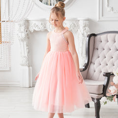 Girls Dress Flower Sparkling Sequins Belted Tulle Party Size 4-14 Years