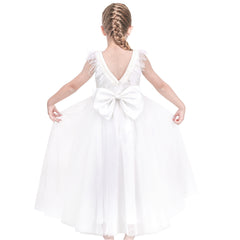 Flower Girls Dress Illusion Yoke Pageant Coffe Wedding Party Size 6-14 Years