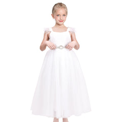 Flower Girls Dress Illusion Yoke Pageant Coffe Wedding Party Size 6-14 Years