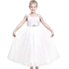 Flower Girls Dress Illusion Yoke Pageant Coffe Wedding Party Size 6-14 Years