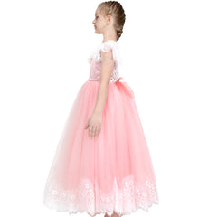 Flower Girls Dress Lace Hem Wedding First Communion Size 6-14 Years