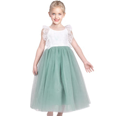 Girls Dress Lace Tulle Sleeveless Hollow Back Party Pageant Size 5-10 Years