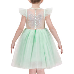 Girls Dress Floral Ruffle Tulle Skirt Flutter Flare Sleeve Size 4-10 Years