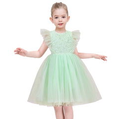 Girls Dress Floral Ruffle Tulle Skirt Flutter Flare Sleeve Size 4-10 Years